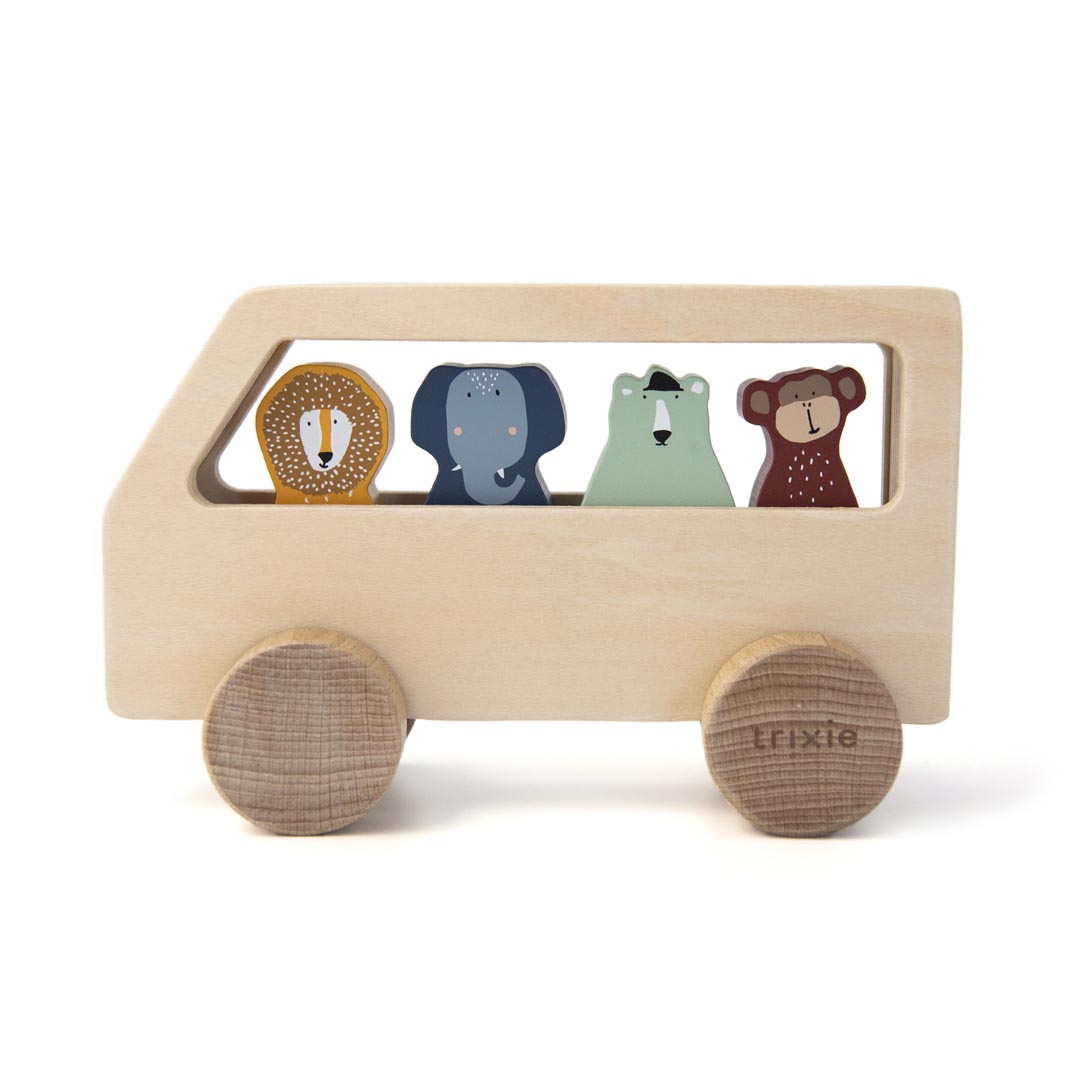 Autobús con animales de madera